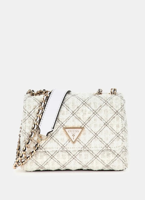 Bolso Bandolera Mini Giully Acolchada Tweed Blanca - Guess