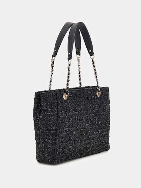 Bolso Shopper Giully Acolchada Tweed Negra - Guess